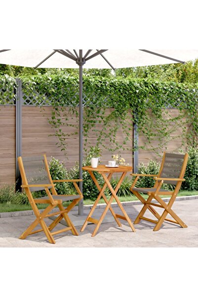 vidaxl Set mobilier bistro, 3 piese, gri, polipropilena È™i lemn masiv