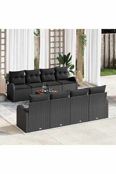 vidaxl Set de canapele pentru gradina 9 pcs Negru poliratan