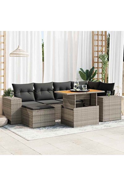 vidaxl Set canapele de gradina, 7 piese, cu perne, gri, poliratan