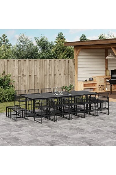 vidaxl Set mobilier de gradina, 15 piese, negru, poliratan