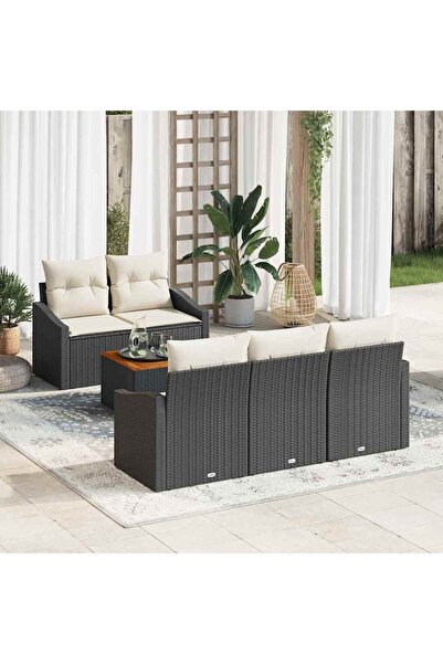 vidaxl Set de canapele pentru gradina cu perna 6 pcs Negru poliratan