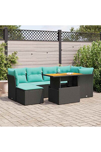 vidaxl Set canapele de gradina cu perne, 7 piese, negru, poliratan