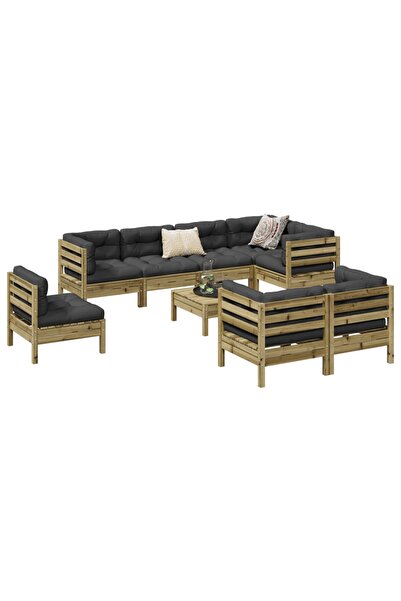 vidaxl Set canapea de gradina cu perne, 9 piese, lemn de pin tratat