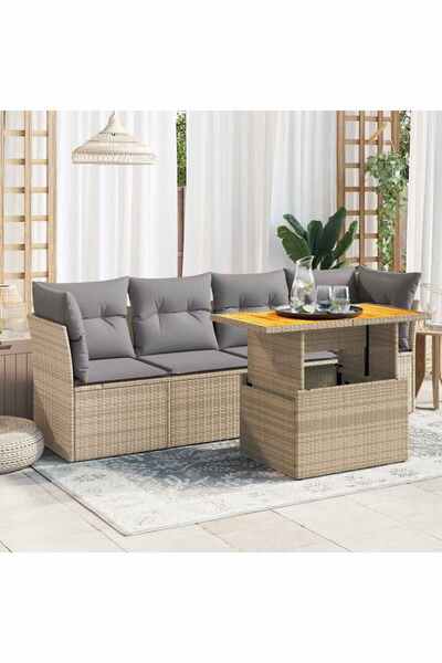 vidaxl Set canapele de gradina cu perne, 5 piese, bej, poliratan
