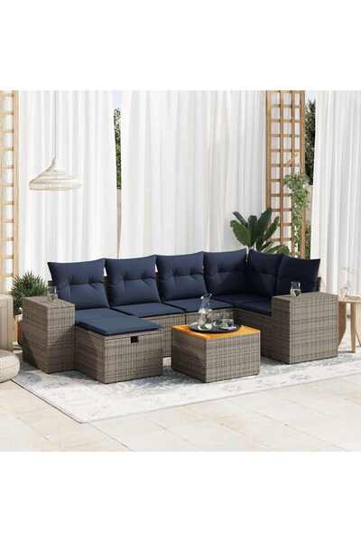 vidaxl Set canapele de gradina, 7 piese, cu perne, gri, poliratan