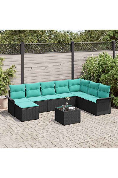 vidaxl Set de canapele pentru gradina cu perna 9 pcs Negru poliratan