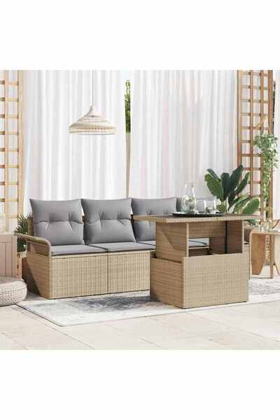vidaxl Set de canapele pentru gradina cu perna 5 pcs Bej Poli Rattan