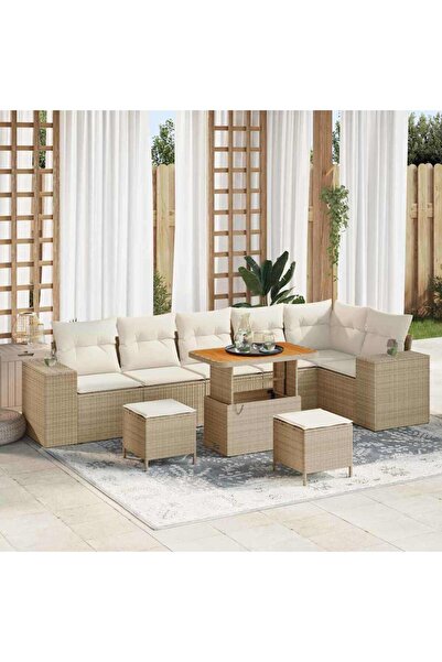 vidaxl Set de canapele pentru gradina cu perna 9 pcs Bej poliratan