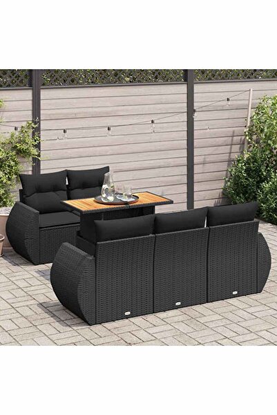 vidaxl Set mobilier de gradina cu perne, 6 piese, negru, poliratan