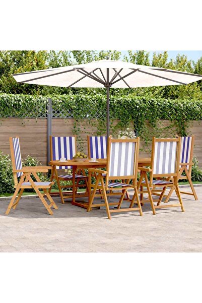 vidaxl 7-piece garden furniture set, blue white fabric/solid wood