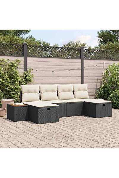 vidaxl Set de canapele pentru gradina cu perna 6 pcs Negru Rattan poli