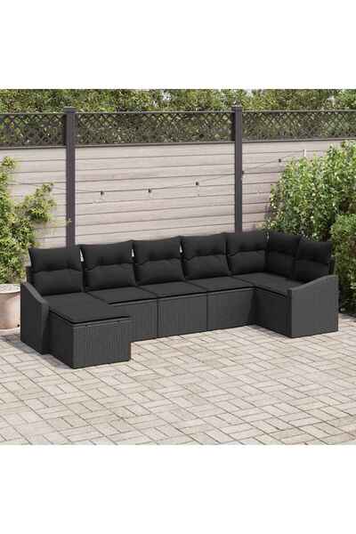 vidaxl Set de canapea cu perna 7 pcs Negru poliratan