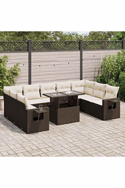 vidaxl Set canapele de gradina cu perne, 10 piese, maro, poliratan