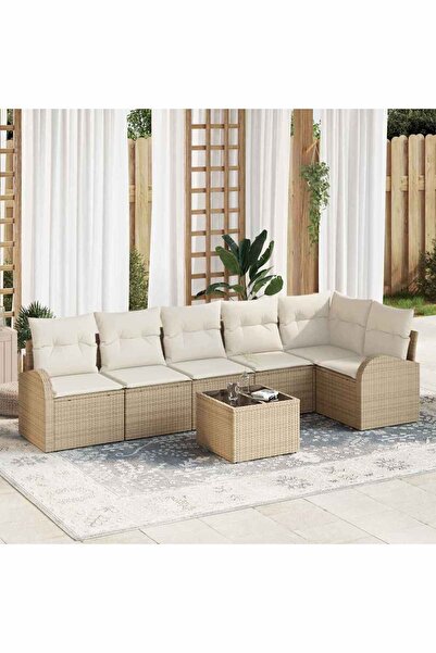 vidaxl Set de canapele pentru gradina 7 pcs Bej poliratan