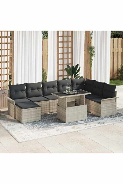 vidaxl Set de canapele pentru gradina 9 pcs Gri deschis poliratan
