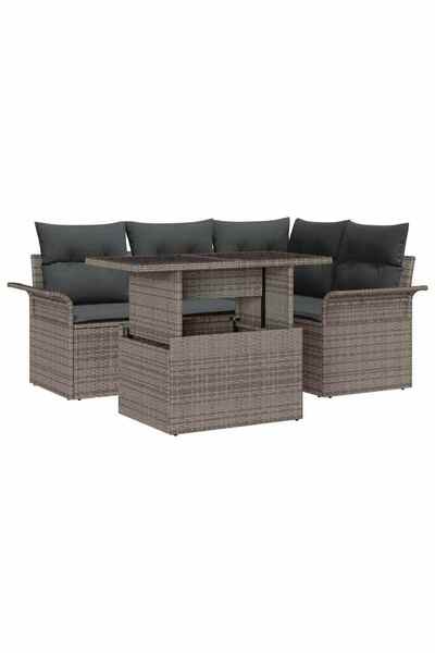 vidaxl Set de canapele pentru gradina cu perna 5 pcs Gri Rattan poli