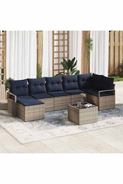 vidaxl Set de canapea cu perna 8 pcs Gri poliratan