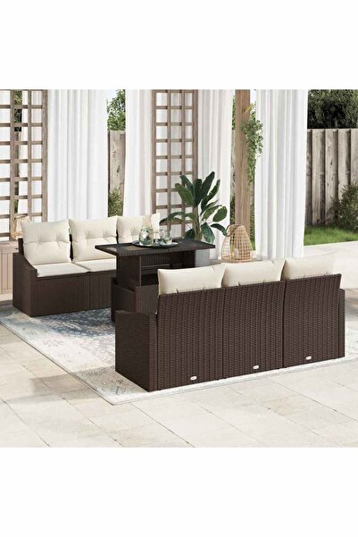 vidaxl Set de canapele pentru gradina cu perna 7 pcs Maro poliratan