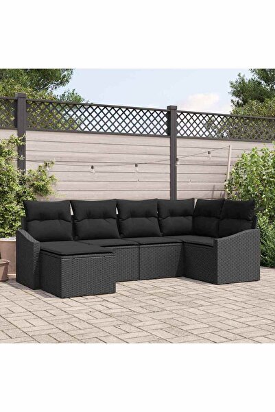 vidaxl Set de canapea cu perna 6 pcs Negru poliratan