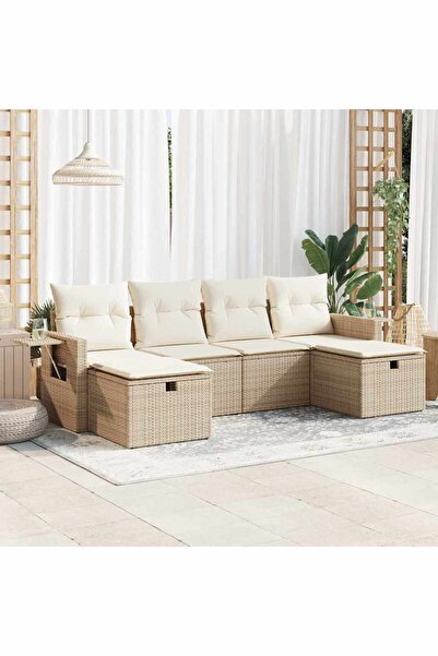 vidaxl Set canapele de gradina cu perne, 6 piese, bej, poliratan