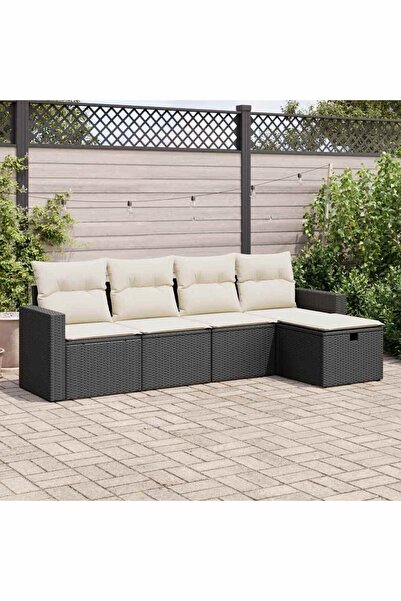 vidaxl Set mobilier de gradina cu perne, 5 piese, negru, poliratan