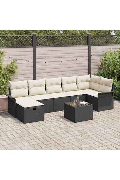 vidaxl Set de canapele pentru gradina cu perna 8 pcs Negru Rattan poli