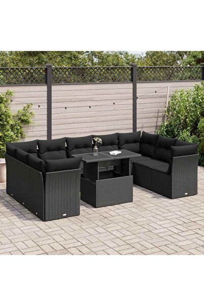 vidaxl Set canapele de gradina cu perne, 10 piese, negru, poliratan
