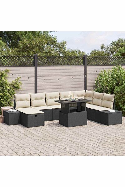 vidaxl Set de canapele pentru gradina 9 pcs Negru poliratan