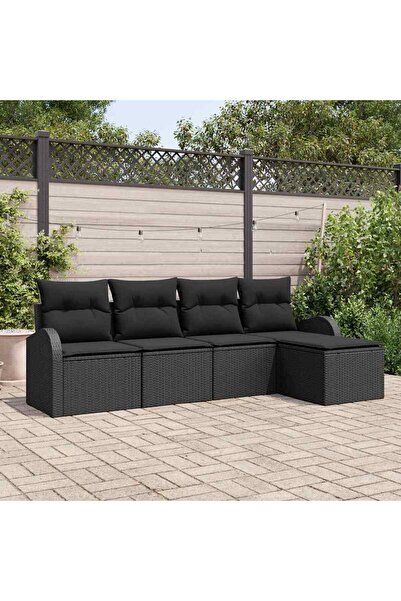 vidaxl Set de canapea cu perna cu depozitare 5 pcs Negru poliratan