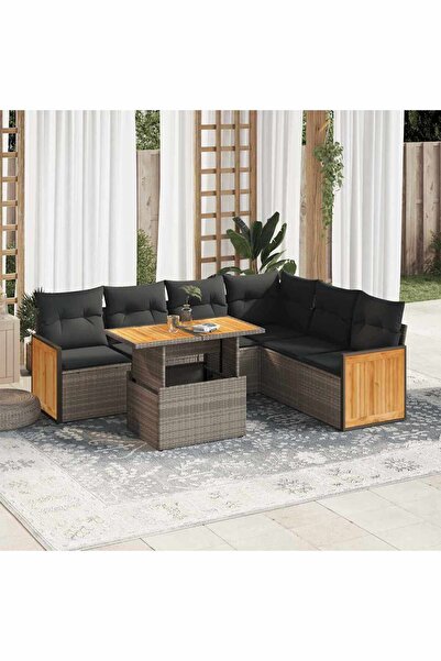 vidaxl Set canapele gradina cu perne 7 piese gri poliratan/lemn acacia