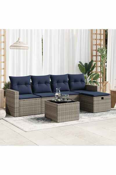 vidaxl Set mobilier gradina cu perne, 6 piese, gri, poliratan