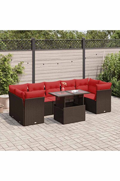 vidaxl Set canapele de gradina cu perne, 8 piese, maro, poliratan