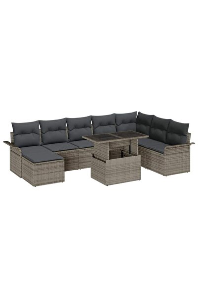 vidaxl Set de canapele pentru gradina cu perna cu depozitare 9 pcs Gri