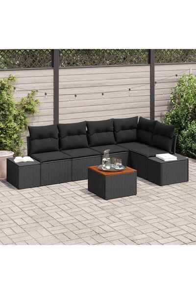 vidaxl Set de canapele pentru gradina cu perna 6 pcs Negru poliratan