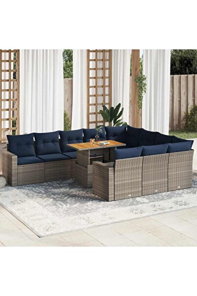 vidaxl Set canapele de gradina cu perne, 11 piese, gri, poliratan