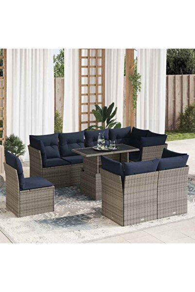 vidaxl Set canapele gradina cu perne 9 piese gri poliratan/lemn acacia