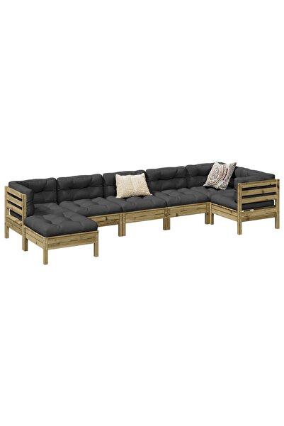 vidaxl Set canapele gradina cu perne, 7 piese, lemn de pin tratat