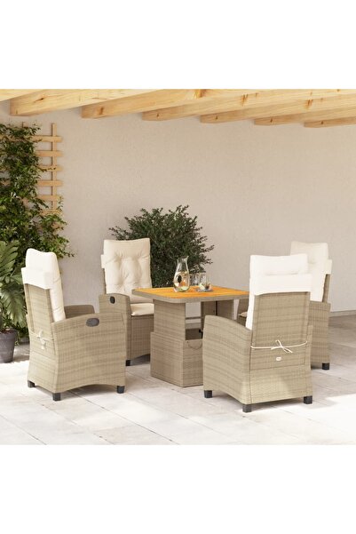 vidaxl Set mobilier de gradina cu perne, 5 piese, bej, poliratan