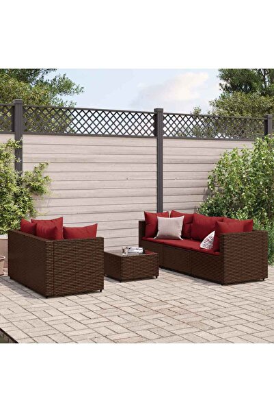 vidaxl Set mobilier de gradina cu perne, 6 piese, maro, poliratan
