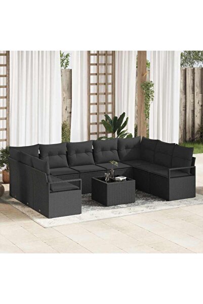 vidaxl Set de canapea cu perna 10 pcs Negru poliratan