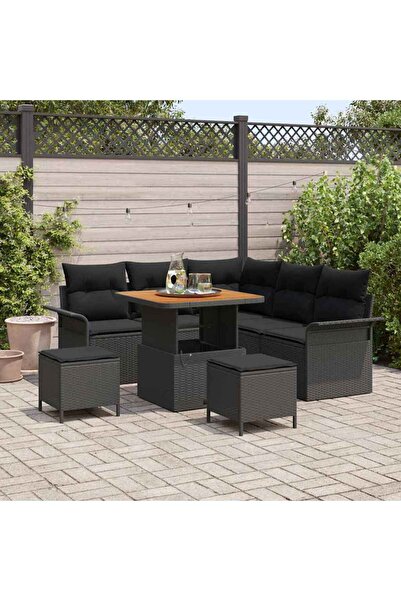 vidaxl Set de canapele pentru gradina cu perna 8 pcs Negru poliratan
