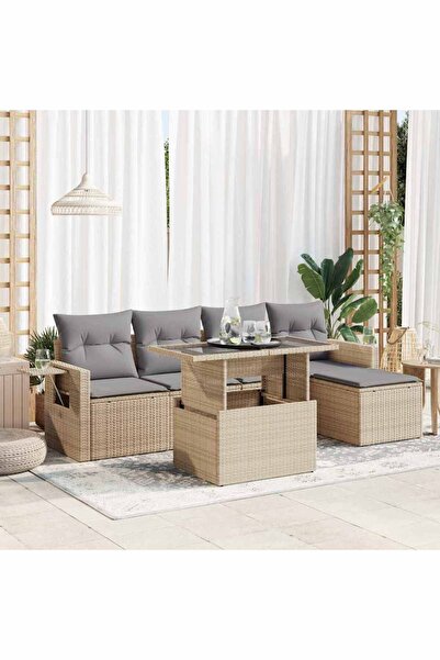 vidaxl Set canapele de gradina cu perne, 6 piese, bej, poliratan