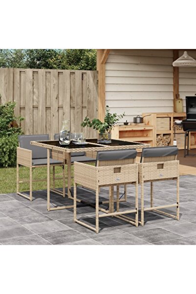 vidaxl Set mobilier pentru gradina, 5 piese, cu perne, bej, poliratan