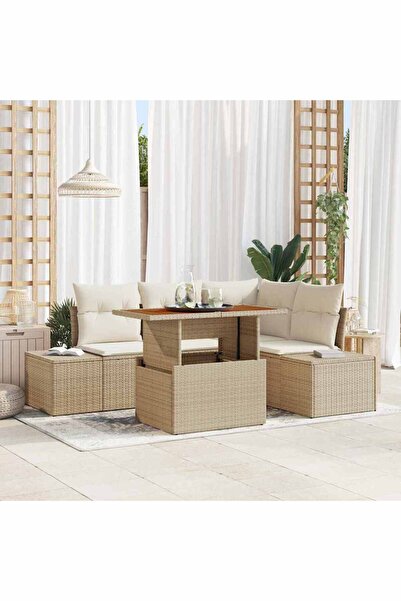 vidaxl Set de canapele pentru gradina 5 pcs Bej Rattan poli