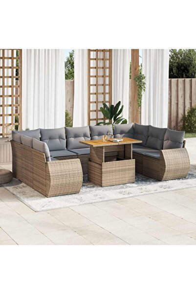 vidaxl Set canapele de gradina cu perne, 10 piese, bej, poliratan