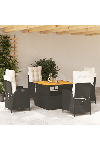 vidaxl Set mobilier de gradina cu perne, 5 piese, negru, poliratan