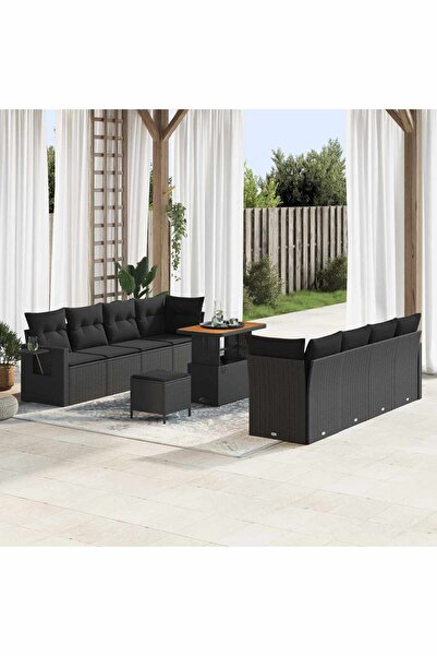 vidaxl Set de canapele pentru gradina 11 pcs Negru Rattan poli