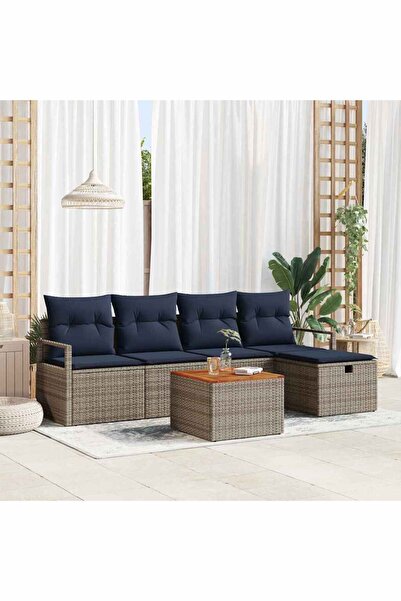 vidaxl Set de canapele pentru gradina cu perna 6 pcs Gri poliratan