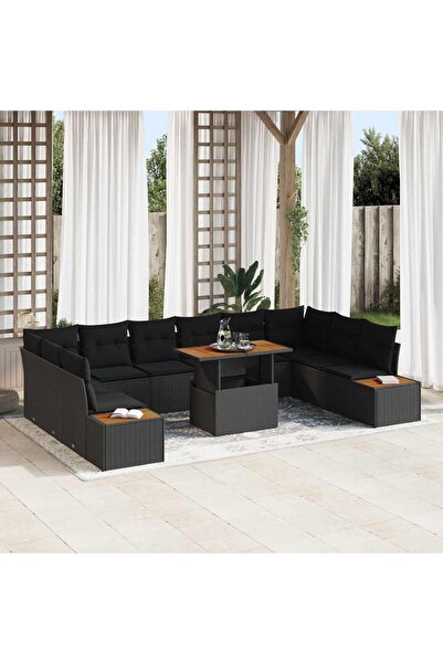 vidaxl Set de canapele pentru gradina 11 pcs Negru Rattan poli
