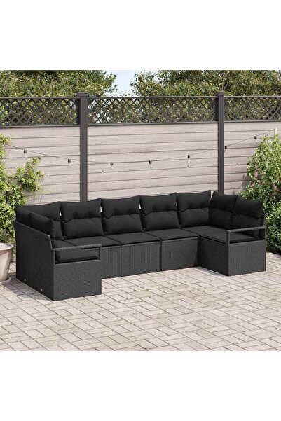 vidaxl Set de canapea cu perna 7 pcs Negru poliratan